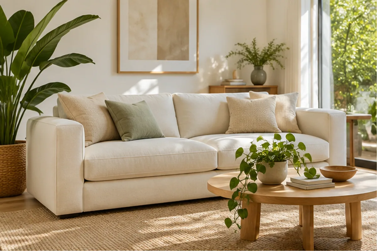 cream sofa in a bright home